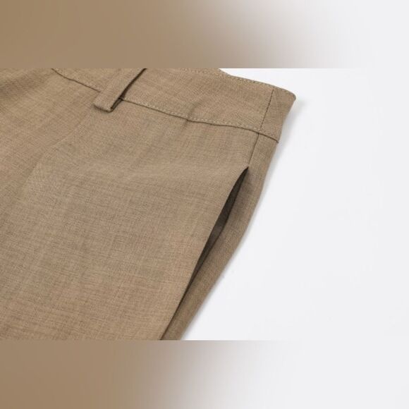 567. Elegant Tan Wide-Leg Women's Pants - Picture 6 of 6